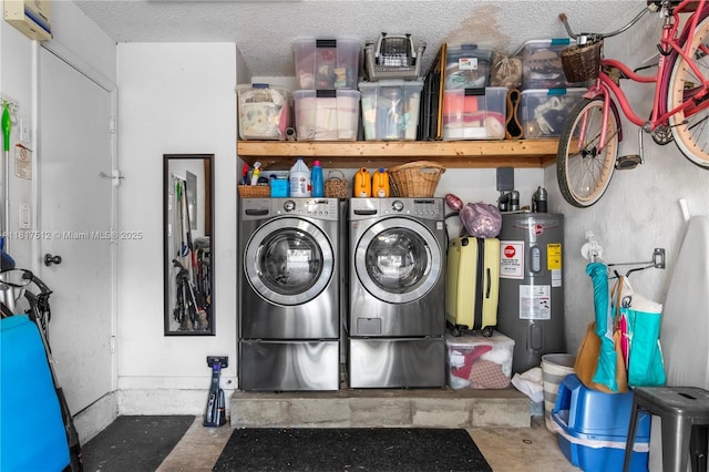 886 SW 180th Ter, Pembroke Pines, FL 33029 - laundry room with electric water heater, washing machine and clothes dryer, and a textured ceiling