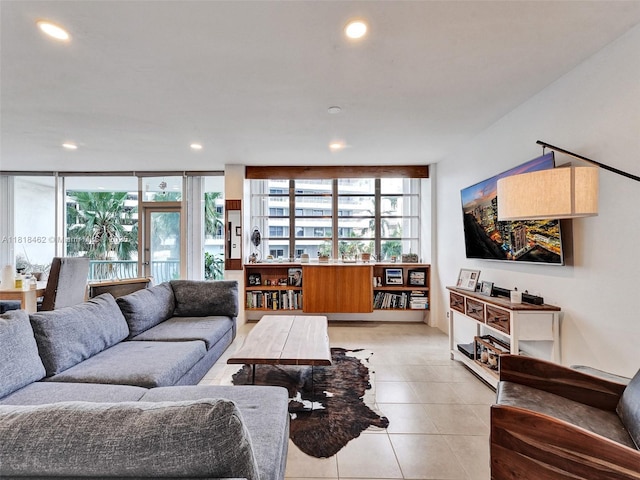 1408 Brickell Bay Dr Unit 411, Miami, FL 33131 - living room featuring light tile patterned flooring and recessed lighting