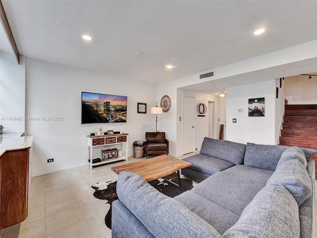 1408 Brickell Bay Dr Unit 411, Miami, FL 33131 - living area featuring stairway, recessed lighting, and light tile patterned floors