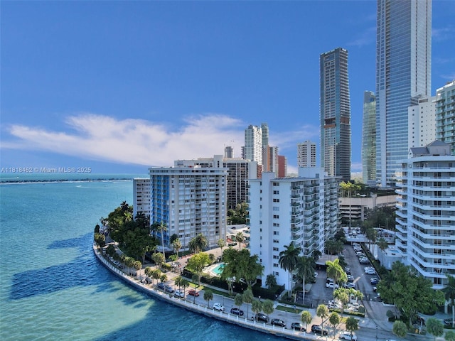 1408 Brickell Bay Dr Unit 411, Miami, FL 33131 - drone / aerial view of a nearby body of water and city skyline