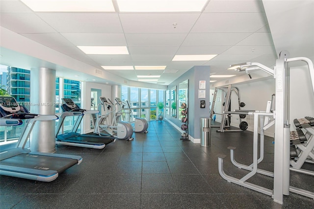 480 NE 30th St Unit 1505, Miami, FL 33137 - exercise room featuring a paneled ceiling