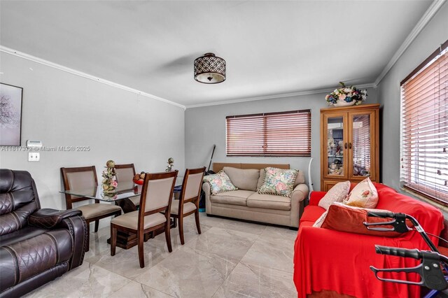 810 E 9th Pl, Hialeah, FL 33010 - living area featuring crown molding and marble finish floors
