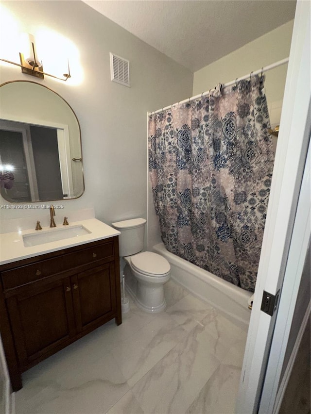 1707 NW 78th Way, Pembroke Pines, FL 33024 - bathroom with vanity, shower / bathtub combination with curtain, and marble finish floors