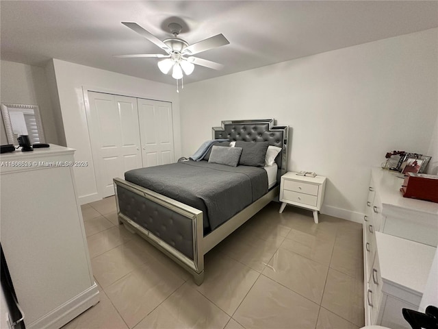 1140 Independence Trl Unit 1140-J, Homestead, FL 33034 - bedroom with a closet, ceiling fan, and light tile patterned flooring