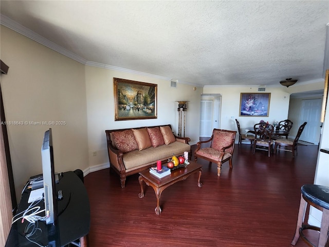 4242 NW 2nd St Unit 1202, Miami, FL 33126 - living area with wood finished floors, a textured ceiling, crown molding, and baseboards
