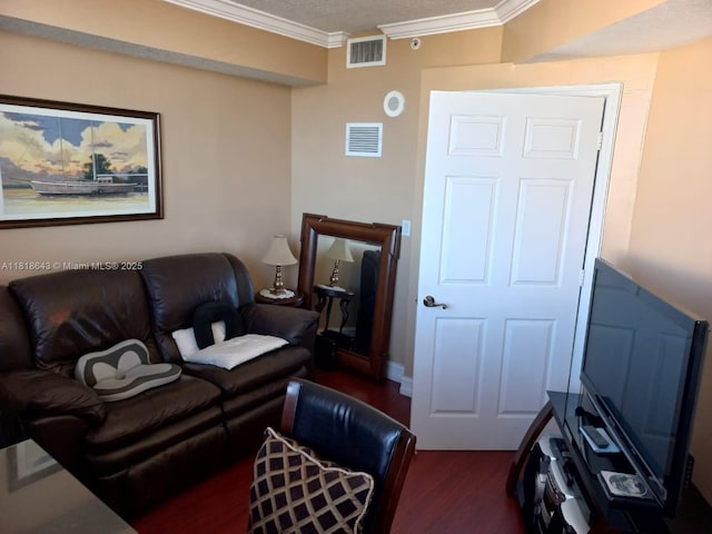 4242 NW 2nd St Unit 1202, Miami, FL 33126 - living room featuring dark wood-style flooring and ornamental molding