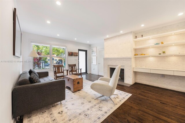 261 SW 30th Rd, Miami, FL 33129 - living area featuring wood finished floors, recessed lighting, and a fireplace
