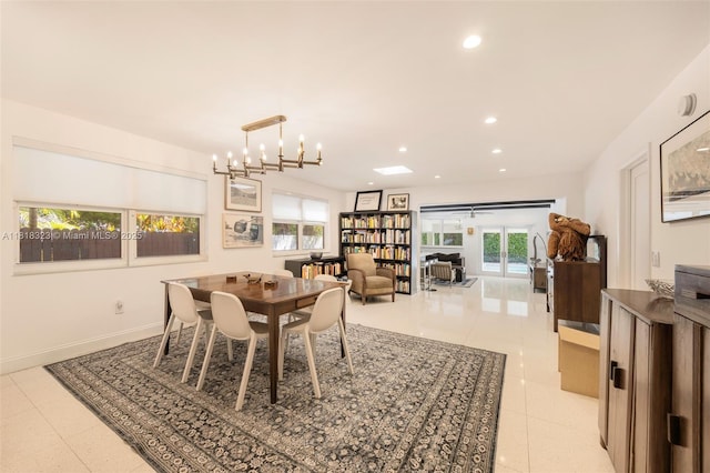 261 SW 30th Rd, Miami, FL 33129 - dining area featuring a chandelier, recessed lighting, light tile patterned flooring, and baseboards