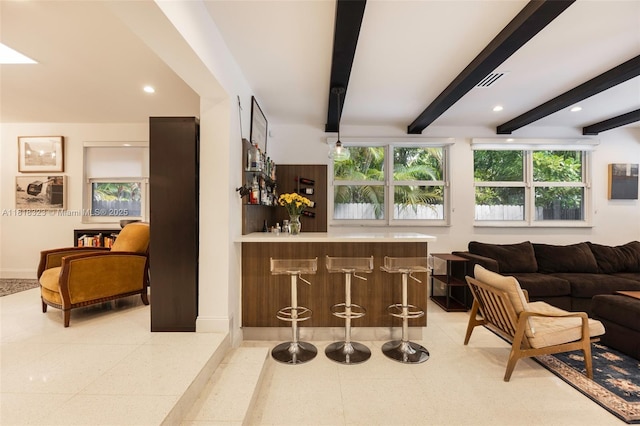 261 SW 30th Rd, Miami, FL 33129 - indoor bar with beamed ceiling, baseboards, and recessed lighting