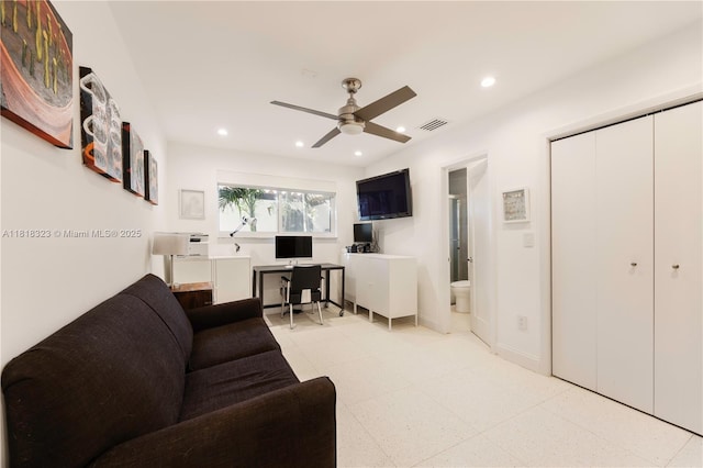 261 SW 30th Rd, Miami, FL 33129 - living area featuring ceiling fan, recessed lighting, and an office area