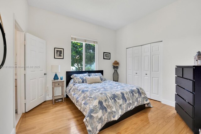6129 SW 74th Ct, Miami, FL 33143 - bedroom with light wood-style floors and a closet