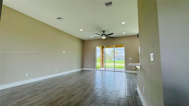 1115 Leader St, La Belle, FL 33935 - empty room featuring baseboards, recessed lighting, ceiling fan, and wood finished floors