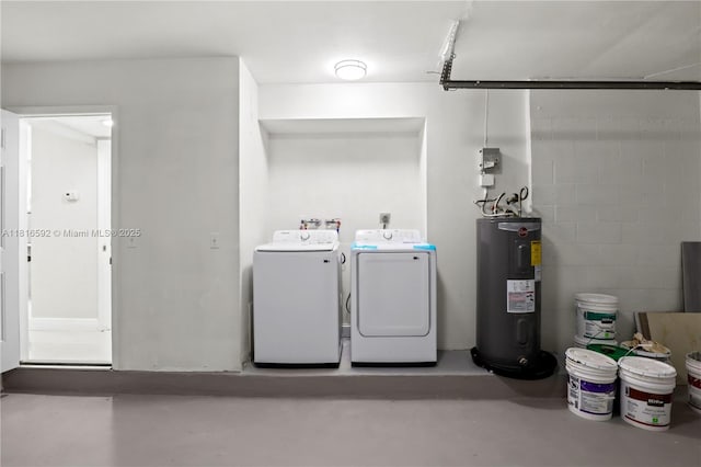 12633 NW 12th Ct, Sunrise, FL 33323 - washroom with electric water heater, separate washer and dryer, and concrete block wall