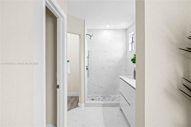 12633 NW 12th Ct, Sunrise, FL 33323 - bathroom featuring marble tiled flooring, a marble finish shower, and vanity
