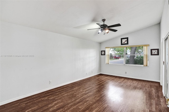 9601 NW 8th Cir, Plantation, FL 33324 - empty room featuring lofted ceiling, dark wood finished floors, baseboards, and ceiling fan