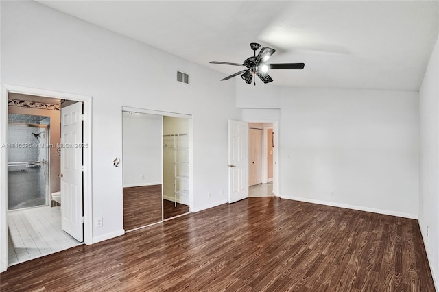9601 NW 8th Cir, Plantation, FL 33324 - unfurnished bedroom featuring wood finished floors, baseboards, a closet, ceiling fan, and vaulted ceiling