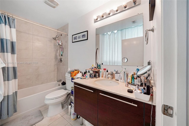 1900 N Bayshore Dr Unit 1411, Miami, FL 33132 - full bathroom with vanity, tile patterned floors, shower / bathtub combination with curtain, and toilet