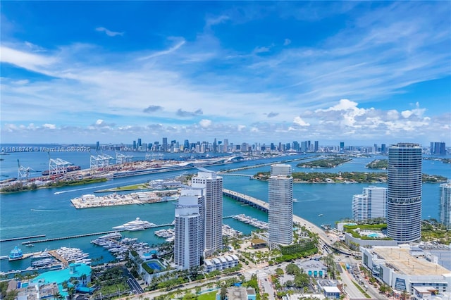 400 Alton Rd Unit 407, Miami Beach, FL 33139 - aerial view of city skyline, a large body of water, and a marina