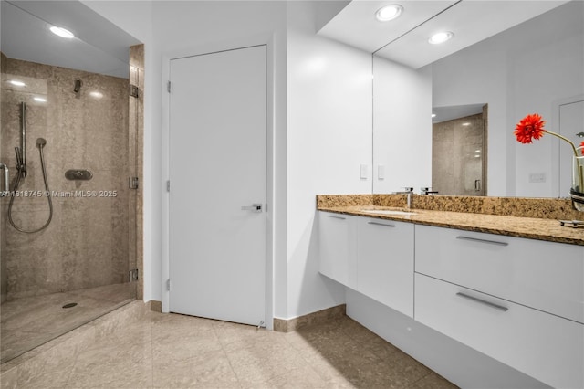 400 Alton Rd Unit 407, Miami Beach, FL 33139 - full bath with vanity, a shower stall, and recessed lighting