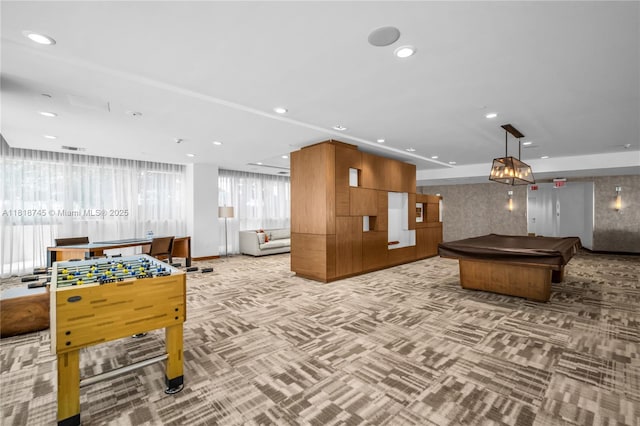 400 Alton Rd Unit 407, Miami Beach, FL 33139 - playroom with light carpet, pool table, and recessed lighting