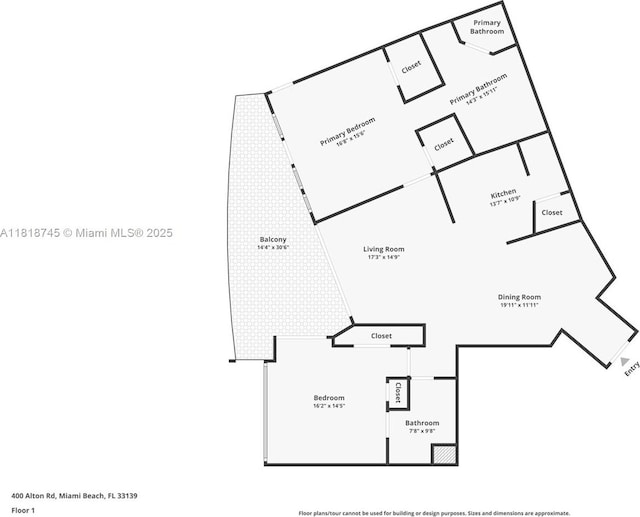 400 Alton Rd Unit 407, Miami Beach, FL 33139 - view of floor plan / room layout