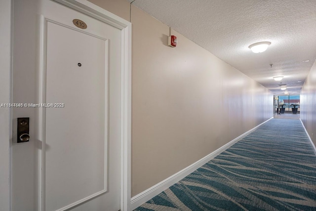 2900 NE 14th St Cswy Unit 410, Pompano Beach, FL 33062 - hall featuring carpet, a textured ceiling, and baseboards