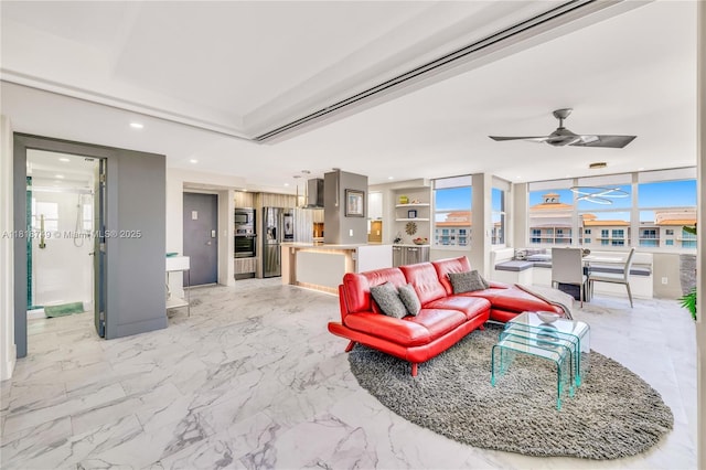 3015 N Ocean Blvd Unit 17A, Fort Lauderdale, FL 33308 - living area with recessed lighting and ceiling fan