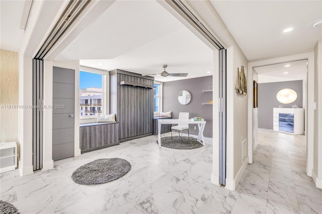 3015 N Ocean Blvd Unit 17A, Fort Lauderdale, FL 33308 - corridor featuring marble look tile flooring, a desk, and recessed lighting