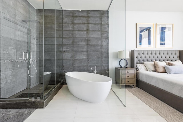 480 NE 31st St Unit Ph5303, Miami, FL 33137 - bathroom featuring a freestanding bath, a stall shower, and tile patterned floors