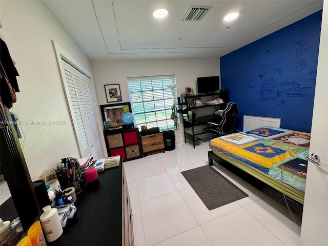 7650 SW 78th Ct, Miami, FL 33143 - bedroom with tile patterned flooring and attic access