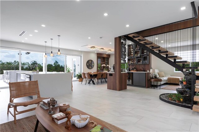 1828 Aspen Ln, Weston, FL 33327 - living room with recessed lighting, a community bar, and stairway