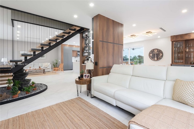 1828 Aspen Ln, Weston, FL 33327 - living area with stairway, recessed lighting, and tile patterned floors
