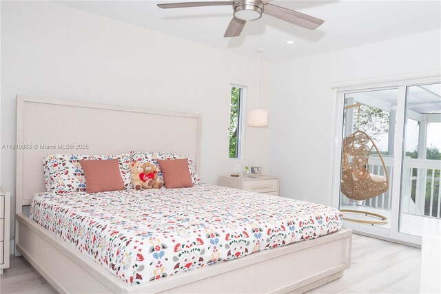 1828 Aspen Ln, Weston, FL 33327 - bedroom with access to outside, light wood-type flooring, a ceiling fan, and recessed lighting