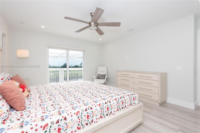 1828 Aspen Ln, Weston, FL 33327 - bedroom with access to outside, light wood finished floors, recessed lighting, and a ceiling fan
