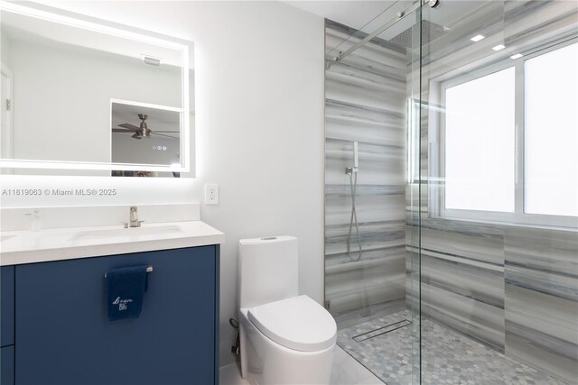 1828 Aspen Ln, Weston, FL 33327 - full bathroom featuring vanity, a stall shower, and ceiling fan
