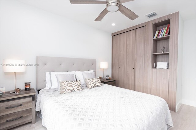 1828 Aspen Ln, Weston, FL 33327 - bedroom with light wood-type flooring, a ceiling fan, and recessed lighting