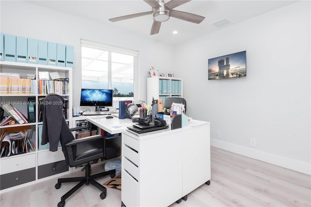 1828 Aspen Ln, Weston, FL 33327 - office space with light wood finished floors, a ceiling fan, and recessed lighting