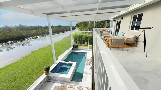 1828 Aspen Ln, Weston, FL 33327 - sunroom featuring a water view and a hot tub