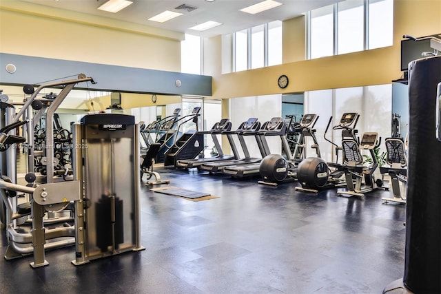 16699 Collins Ave Unit 2107, Sunny Isles Beach, FL 33160 - gym featuring healthy amount of natural light and a high ceiling