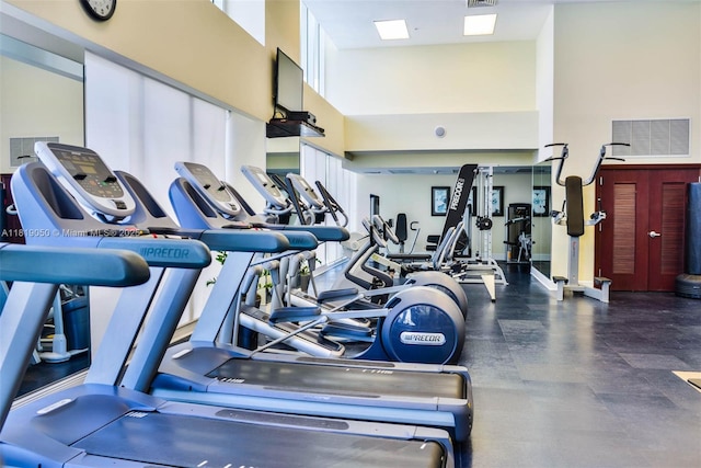 16699 Collins Ave Unit 2107, Sunny Isles Beach, FL 33160 - gym with a towering ceiling