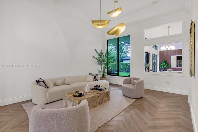 5478 SW 189th Ave, Miramar, FL 33029 - living area featuring crown molding and a chandelier