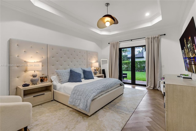 5478 SW 189th Ave, Miramar, FL 33029 - bedroom with a raised ceiling, ornamental molding, access to exterior, and recessed lighting