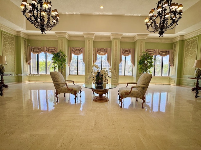 600 Three Islands Blvd Unit 620, Hallandale Beach, FL 33009 - sitting room featuring a chandelier and ornamental molding