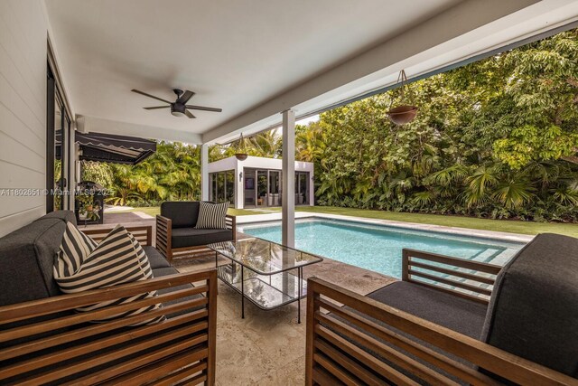 7921 SW 100th St, Miami, FL 33156 - swimming pool with an outdoor living space, ceiling fan, and a patio