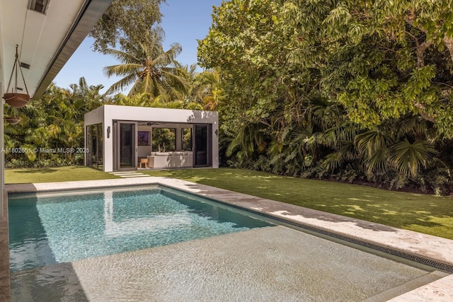 7921 SW 100th St, Miami, FL 33156 - outdoor pool with an exterior structure, an outbuilding, a yard, and a patio area
