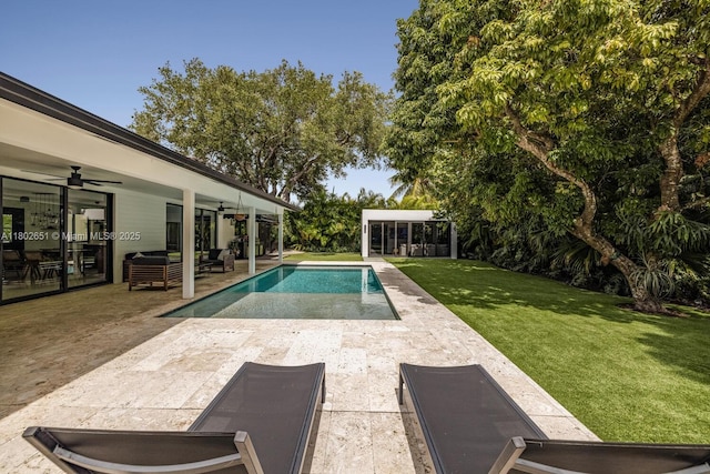 7921 SW 100th St, Miami, FL 33156 - outdoor pool with a ceiling fan, a yard, and a patio area