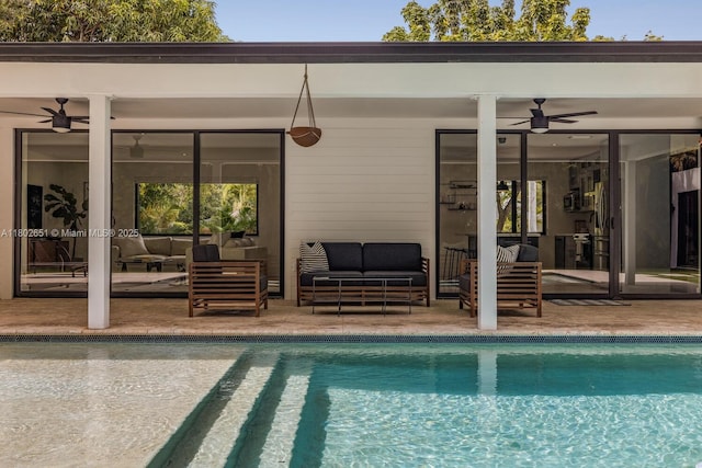 7921 SW 100th St, Miami, FL 33156 - outdoor pool featuring outdoor lounge area, a ceiling fan, and a patio area