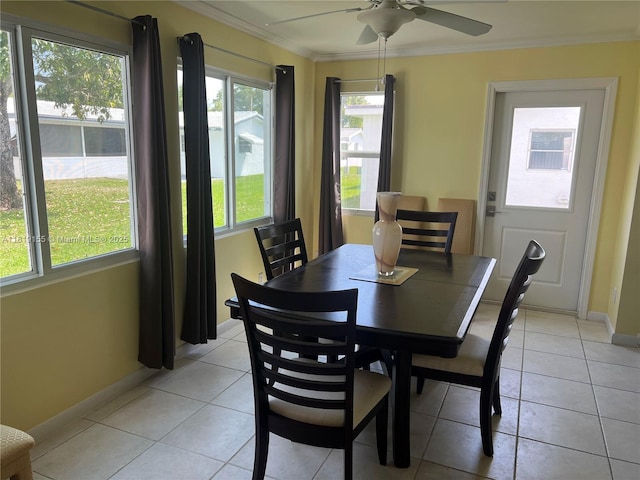 1500 NW 90th Way, Plantation, FL 33322 - dining room with crown molding, a ceiling fan, and light tile patterned flooring