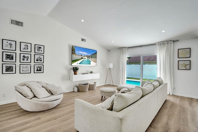 18998 Cloud Lake Cir, Boca Raton, FL 33496 - living room with wood finished floors, lofted ceiling, and recessed lighting