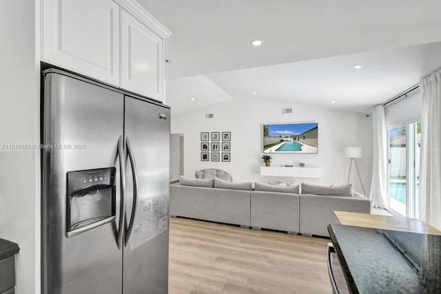 18998 Cloud Lake Cir, Boca Raton, FL 33496 - living room featuring vaulted ceiling, light wood finished floors, and recessed lighting